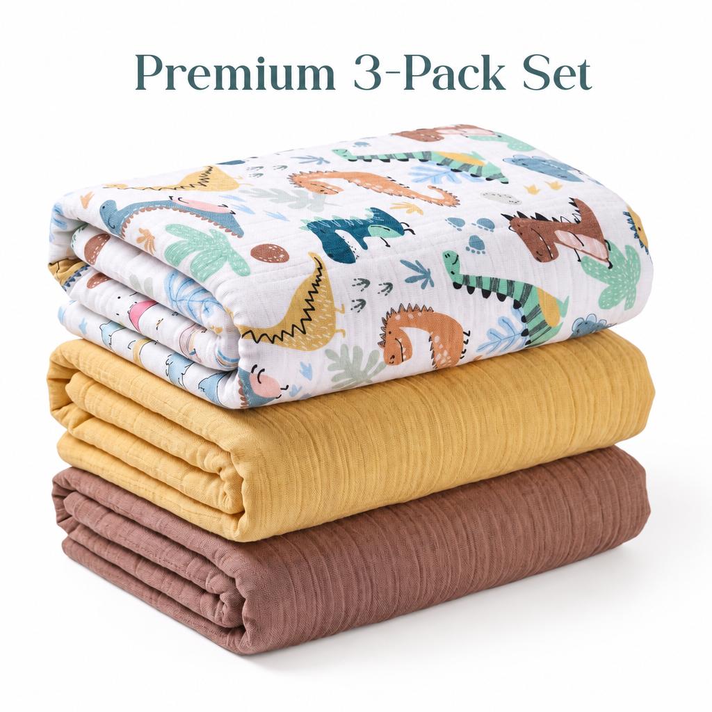 Baby Nursery Bedding - 3-pak muślinowych otulaczy dla niemowląt, 100%
