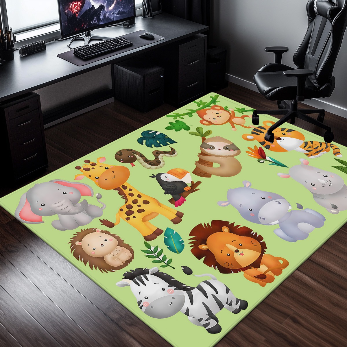 Baby Nursery Jungle - Uroczy dywanik z kryształowego aksamitu z