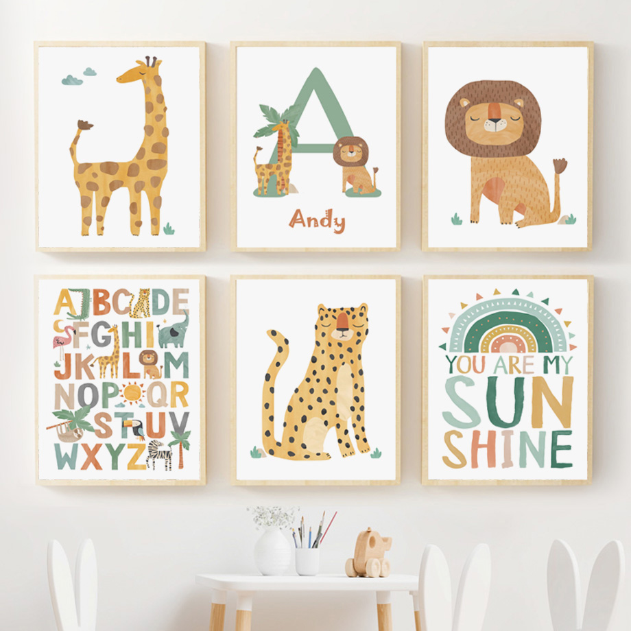 Baby Nursery Jungle - Dżungla Żyrafa Lew Leopard Alfabet Obraz