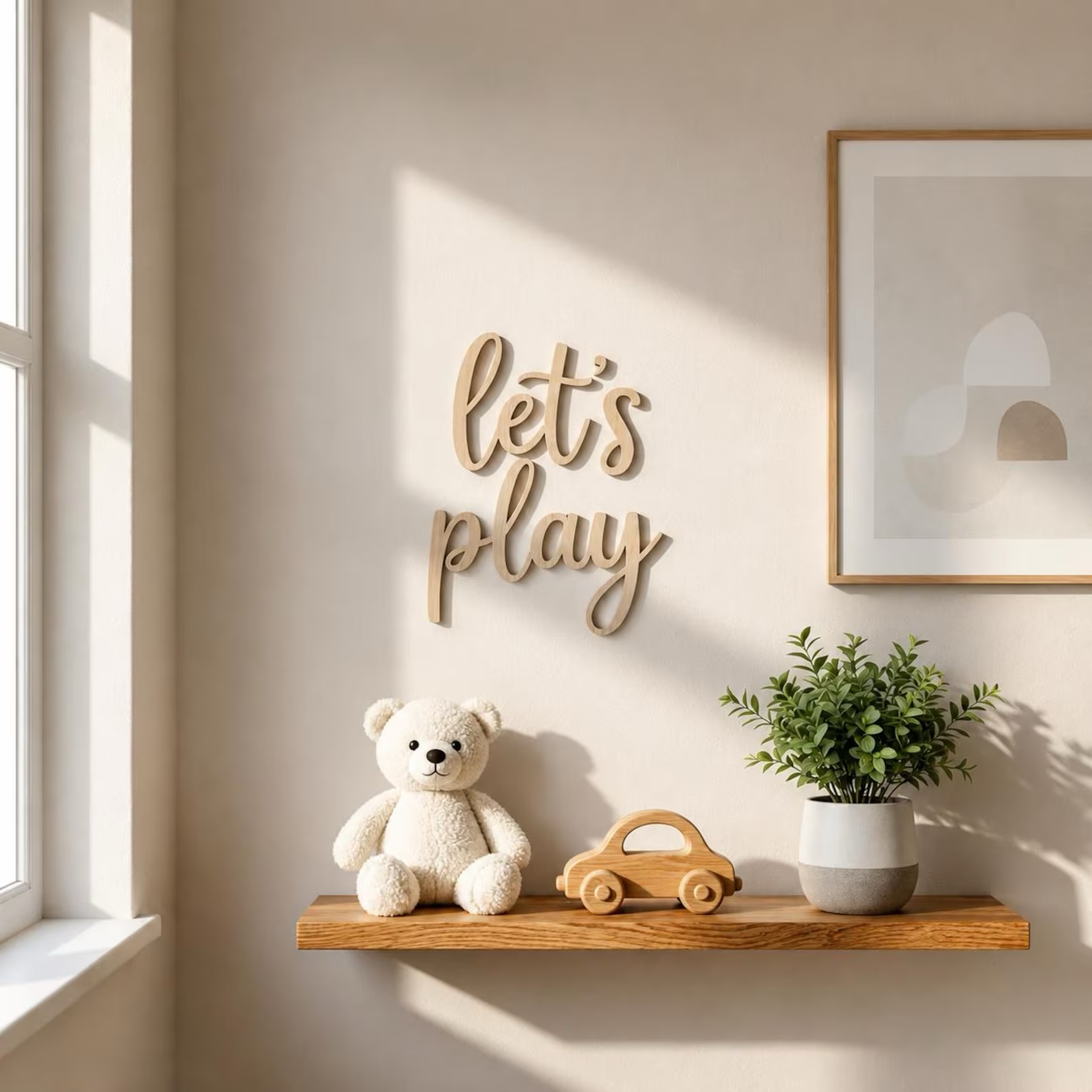 Baby Nursery Pictures - Drewniana tabliczka na ścianę Let's Play,