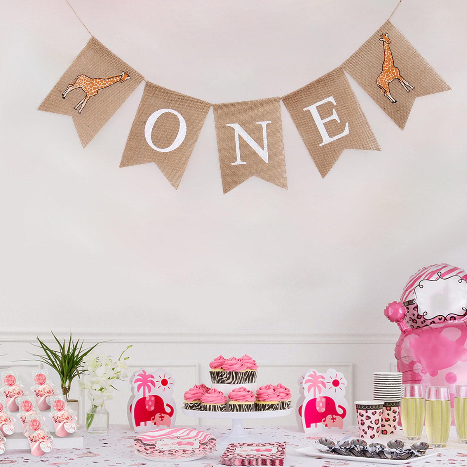 Baby Nursery Bunting - Girafa Lniany Baner Jednostronny Nadruk Juta