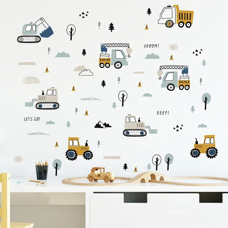 Baby Nursery Bedding - Ręcznie rysowane śliczne samochody ciężarówka naklejki