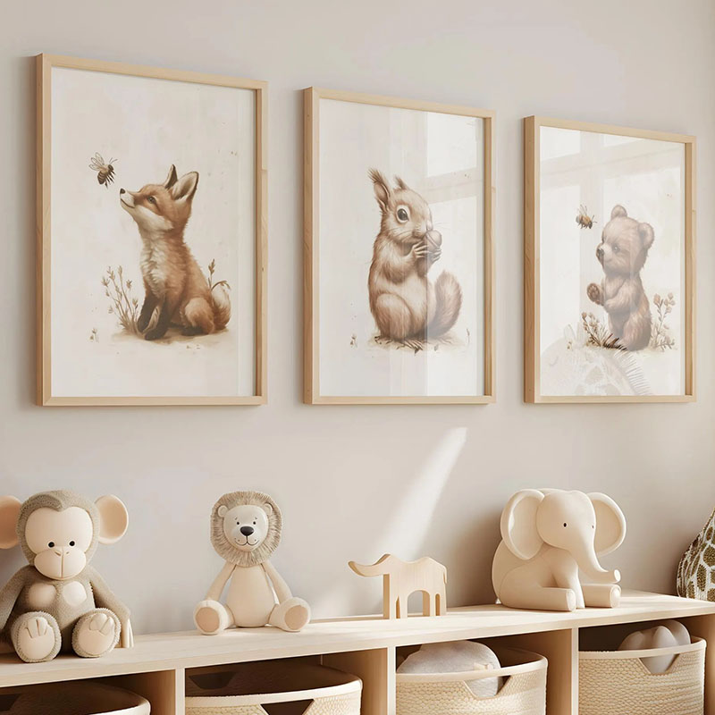 Baby Nursery Pictures - Niedźwiedź Królik Lis Jeleń Wiewiórka Mysz