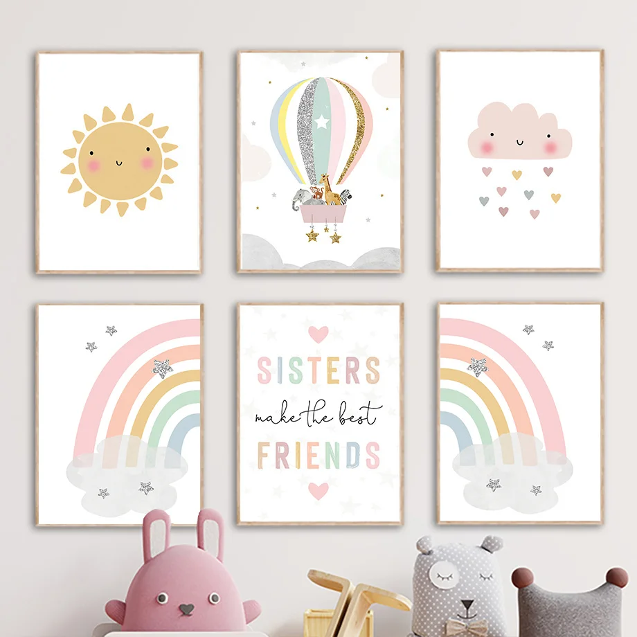 Żyrafa Słoń Balon Słońce Tęcza – Baby Nursery Pictures recenzja i cena