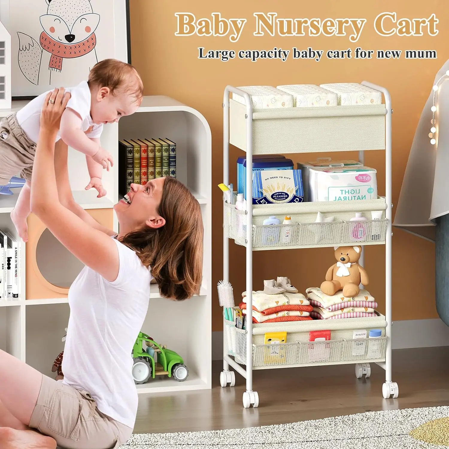 3-poziomowy wózek na pieluchy  – Baby Nursery Cart recenzja i cena