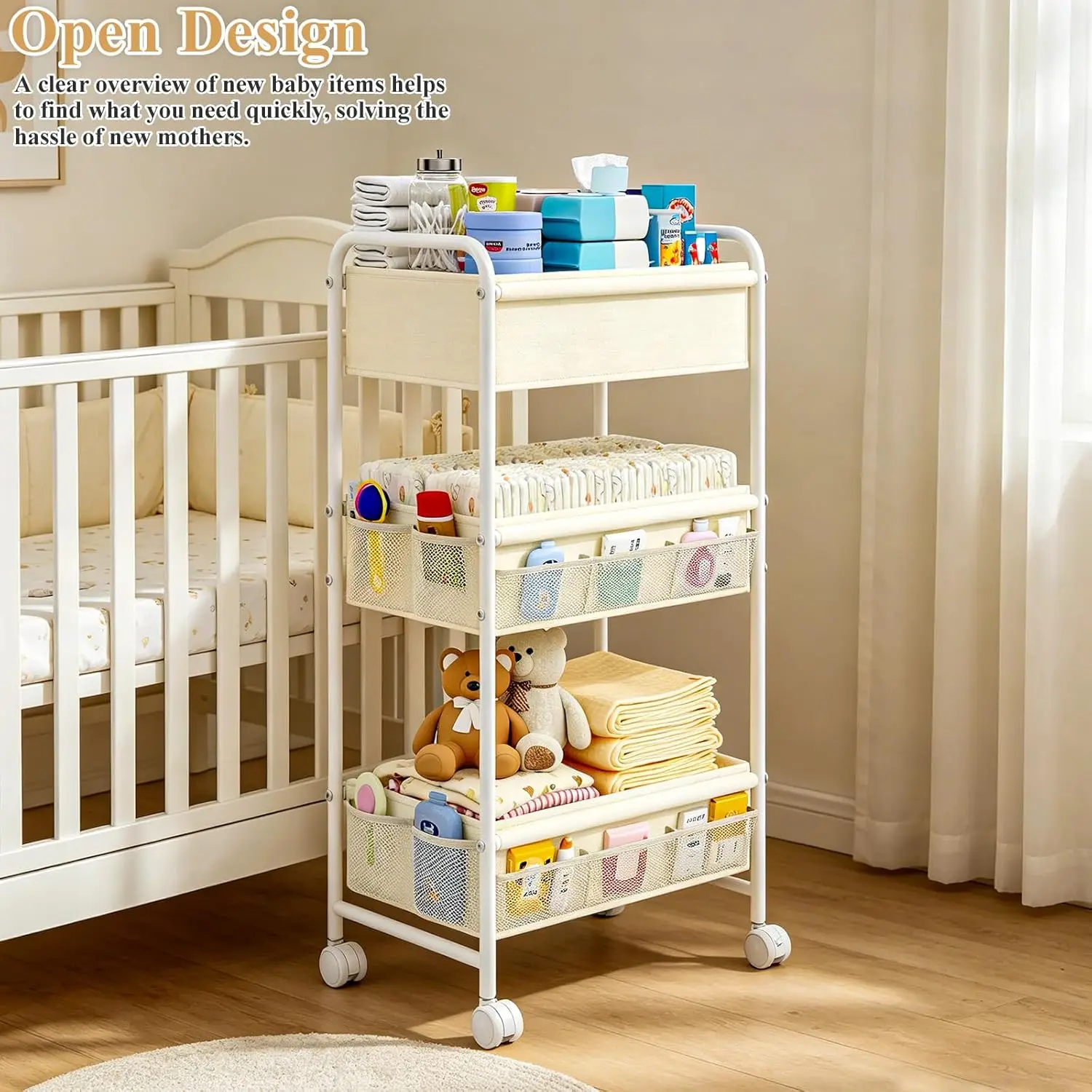 3-poziomowy wózek na pieluchy  – Baby Nursery Cart recenzja i cena